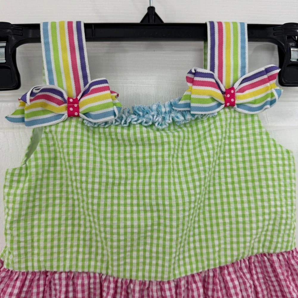 Rare Edition Girls Gingham Seersucker Fish Applique Tiered Dress Multicolor Sz 5